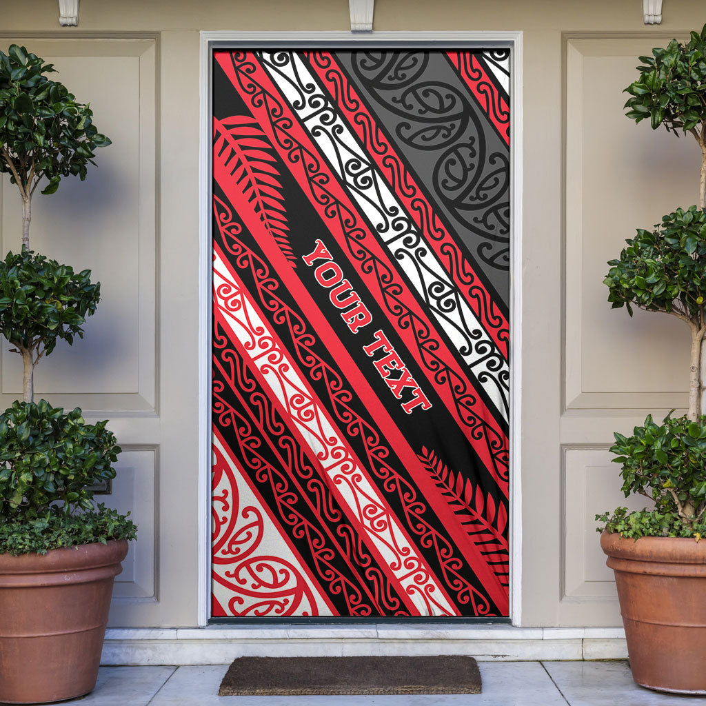 Personalised Aotearoa Te Arawa Door Cover New Zealand Maori Tribal Fern Pattern DT05 Red - Polynesian Pride