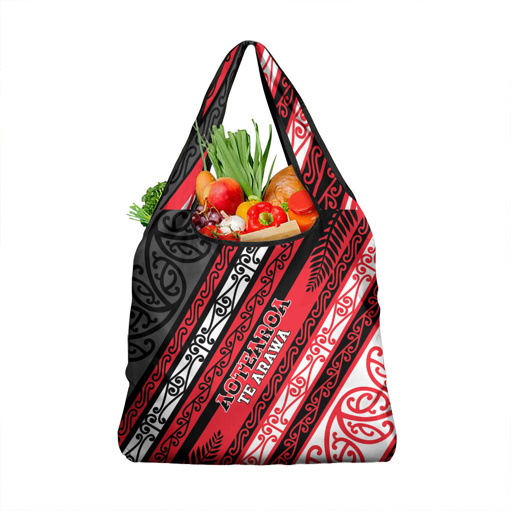 Aotearoa Te Arawa Grocery Bag New Zealand Maori Tribal Fern Pattern DT05 1-pack One Size Red - Polynesian Pride