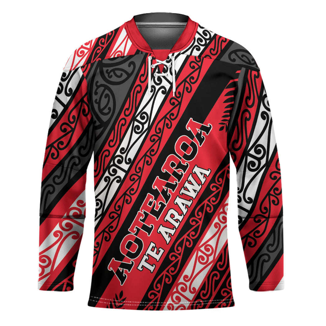 Personalised Aotearoa Te Arawa Hockey Jersey New Zealand Maori Tribal Fern Pattern DT05 Unisex Red - Polynesian Pride