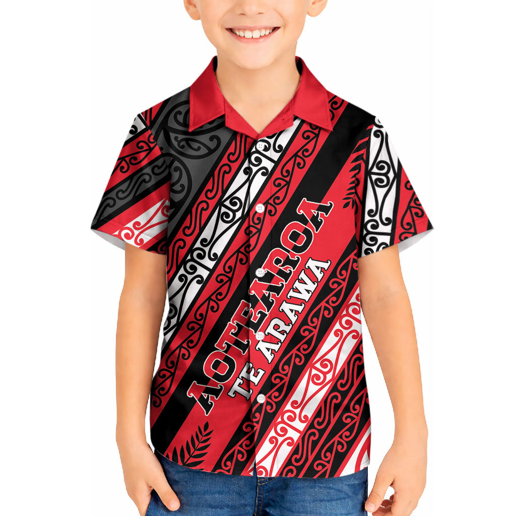Personalised Aotearoa Te Arawa Kid Hawaiian Shirt New Zealand Maori Tribal Fern Pattern DT05 Kid Red - Polynesian Pride