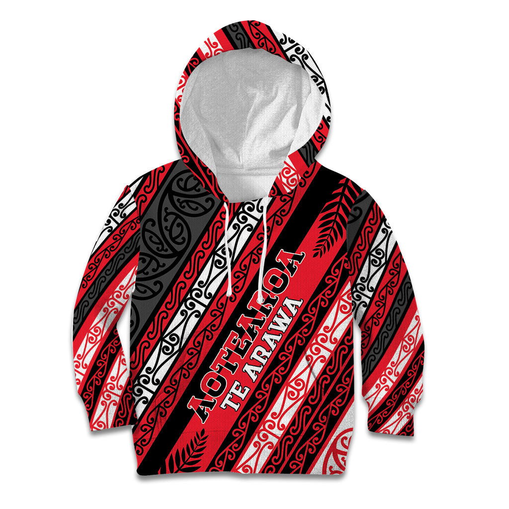 Personalised Aotearoa Te Arawa Kid Hoodie New Zealand Maori Tribal Fern Pattern DT05 Hoodie Red - Polynesian Pride