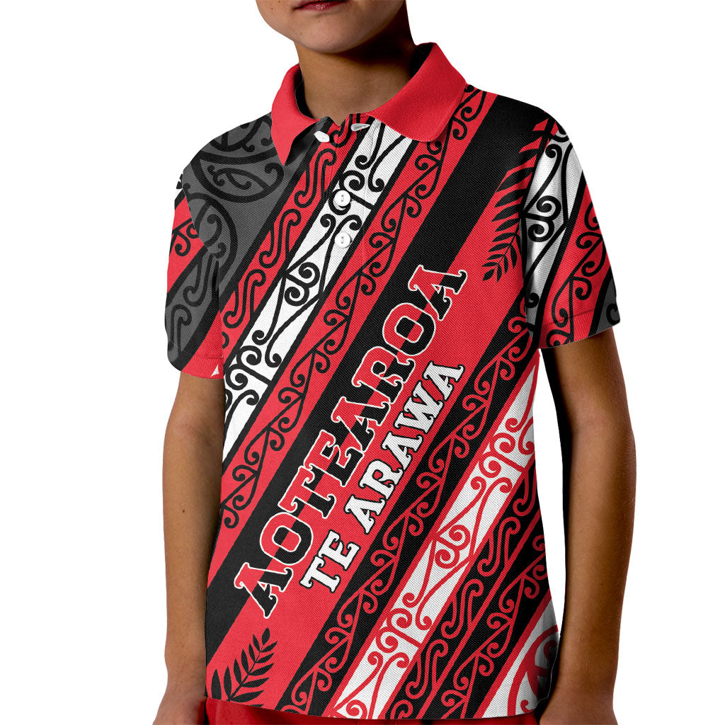 Personalised Aotearoa Te Arawa Kid Polo Shirt New Zealand Maori Tribal Fern Pattern DT05 Kid Red - Polynesian Pride