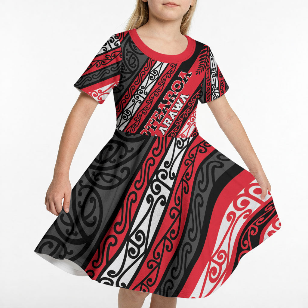 Personalised Aotearoa Te Arawa Kid Short Sleeve Dress New Zealand Maori Tribal Fern Pattern