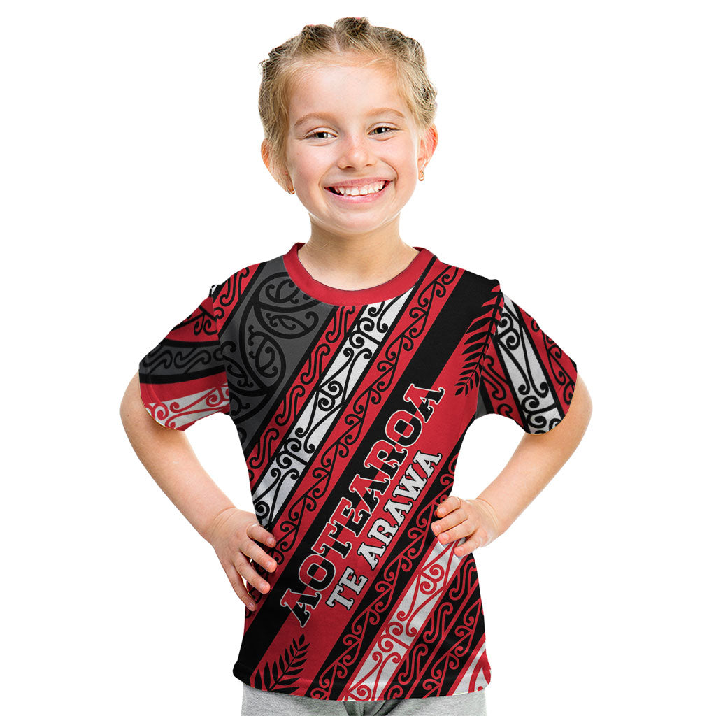 Personalised Aotearoa Te Arawa Kid T Shirt New Zealand Maori Tribal Fern Pattern DT05 Red - Polynesian Pride