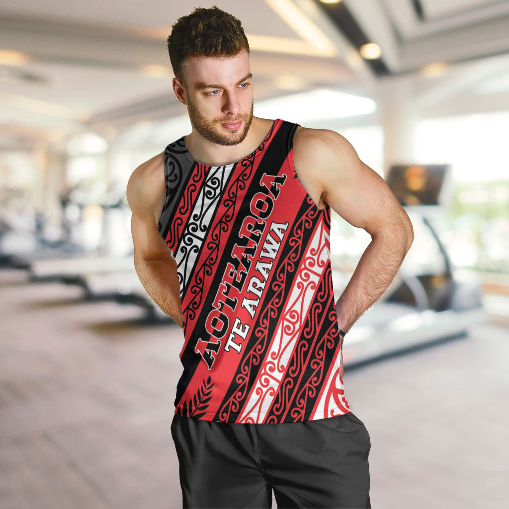 Personalised Aotearoa Te Arawa Men Tank Top New Zealand Maori Tribal Fern Pattern DT05 Red - Polynesian Pride