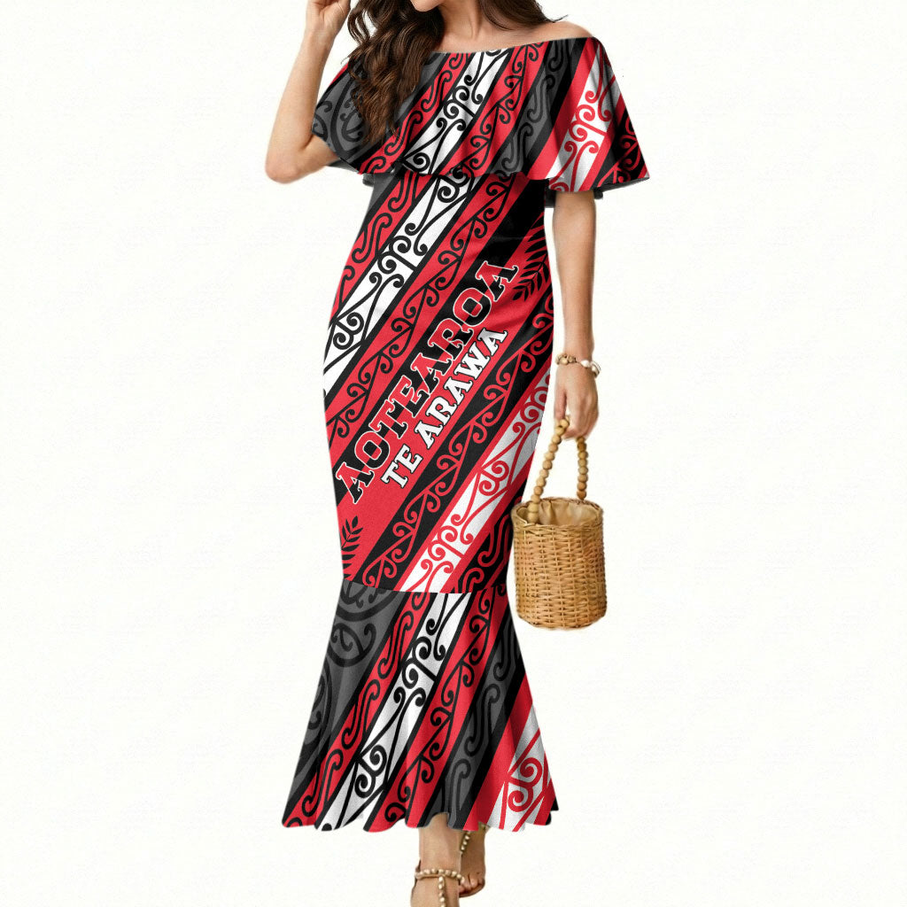 Personalised Aotearoa Te Arawa Mermaid Dress New Zealand Maori Tribal Fern Pattern DT05 Women Red - Polynesian Pride