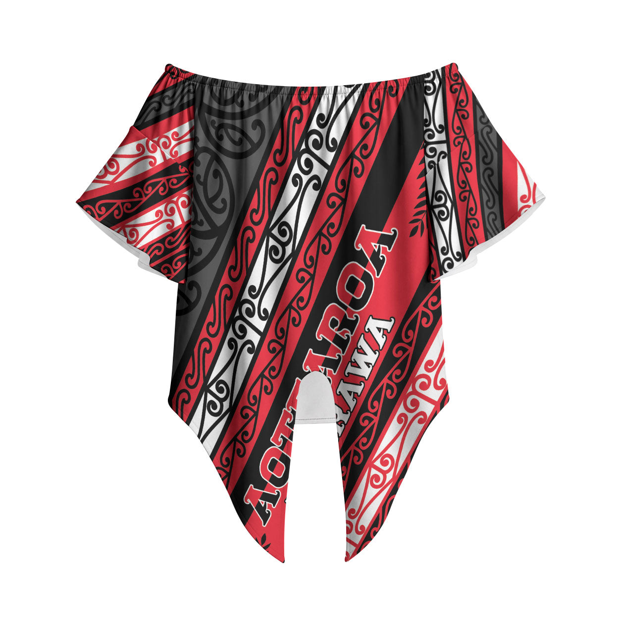 Personalised Aotearoa Te Arawa Off Shoulder Wrap Waist Top New Zealand Maori Tribal Fern Pattern DT05 Red - Polynesian Pride