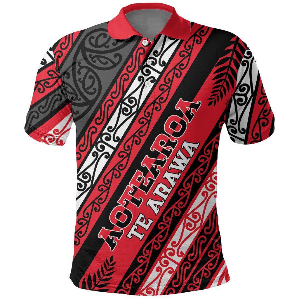Personalised Aotearoa Te Arawa Polo Shirt New Zealand Maori Tribal Fern Pattern DT05 Red - Polynesian Pride