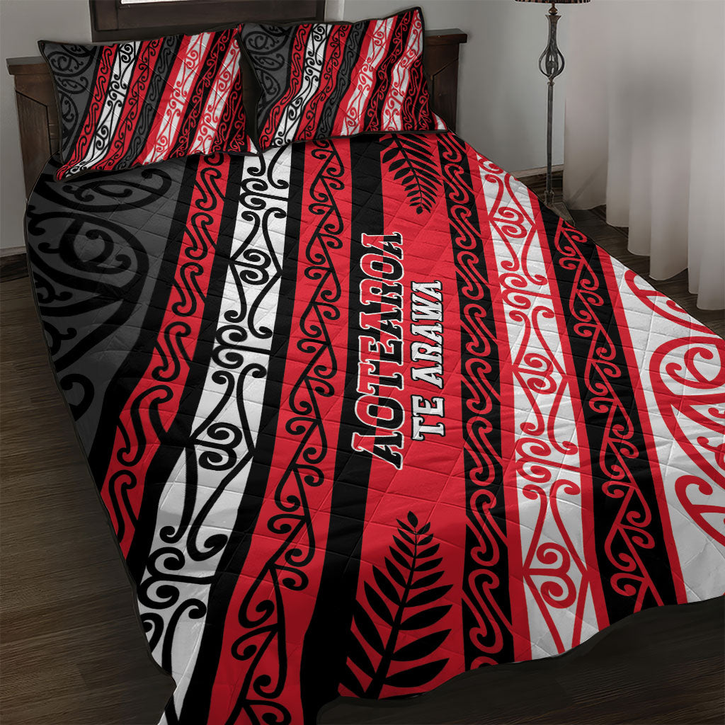 Aotearoa Te Arawa Quilt Bed Set New Zealand Maori Tribal Fern Pattern DT05 Red - Polynesian Pride