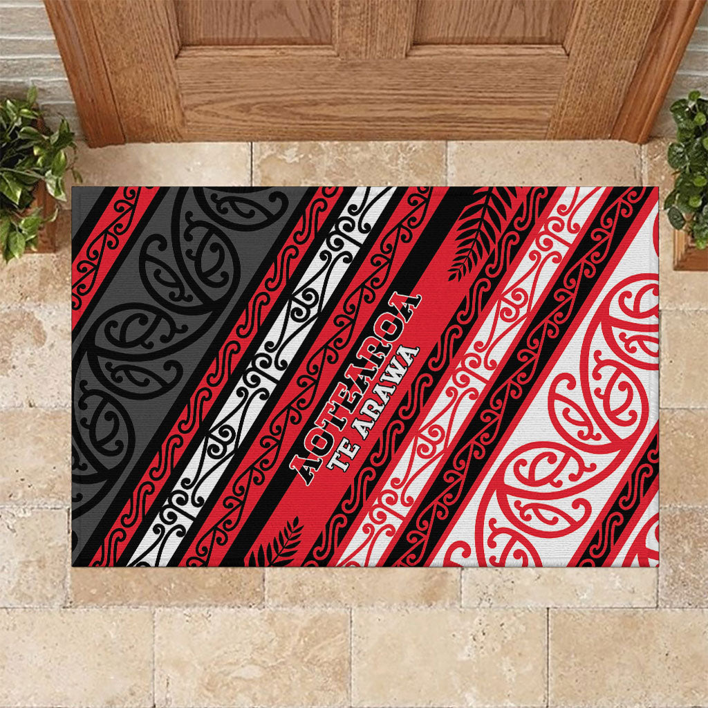 Aotearoa Te Arawa Rubber Doormat New Zealand Maori Tribal Fern Pattern DT05 Red - Polynesian Pride