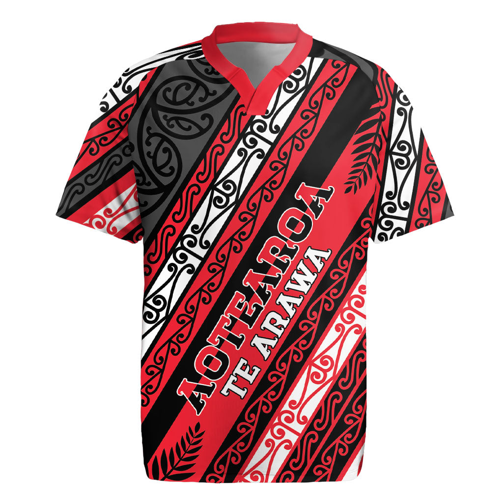 Personalised Aotearoa Te Arawa Rugby Jersey New Zealand Maori Tribal Fern Pattern DT05 Red - Polynesian Pride