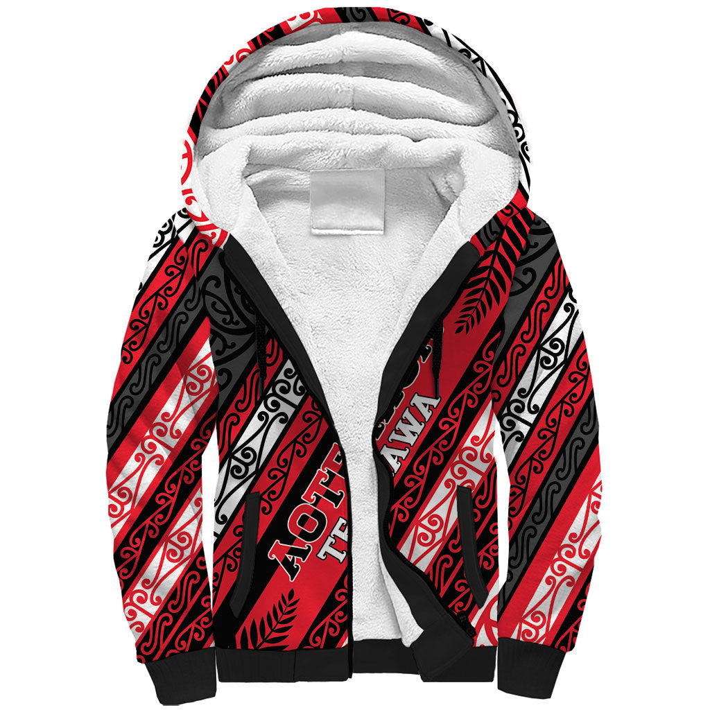 Personalised Aotearoa Te Arawa Sherpa Hoodie New Zealand Maori Tribal Fern Pattern DT05 Unisex Red - Polynesian Pride