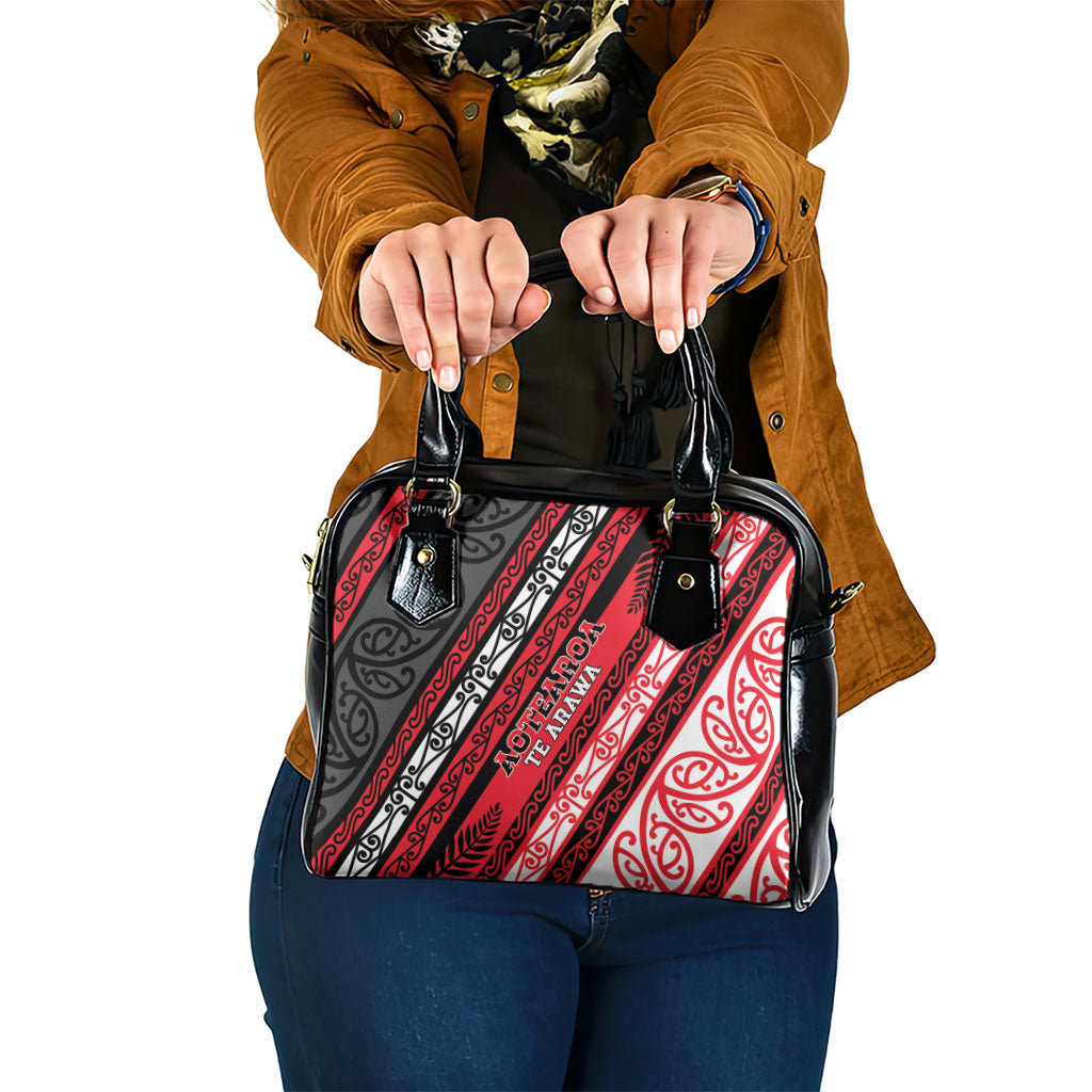 Aotearoa Te Arawa Shoulder Handbag New Zealand Maori Tribal Fern Pattern DT05 One Size Red - Polynesian Pride
