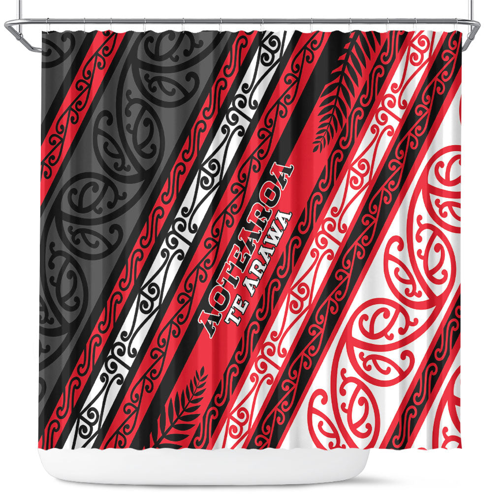 Aotearoa Te Arawa Shower Curtain New Zealand Maori Tribal Fern Pattern DT05 Red - Polynesian Pride