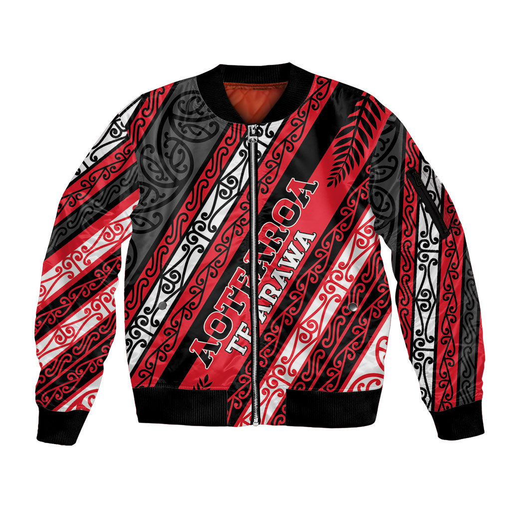 Personalised Aotearoa Te Arawa Sleeve Zip Bomber Jacket New Zealand Maori Tribal Fern Pattern DT05 Unisex Red - Polynesian Pride