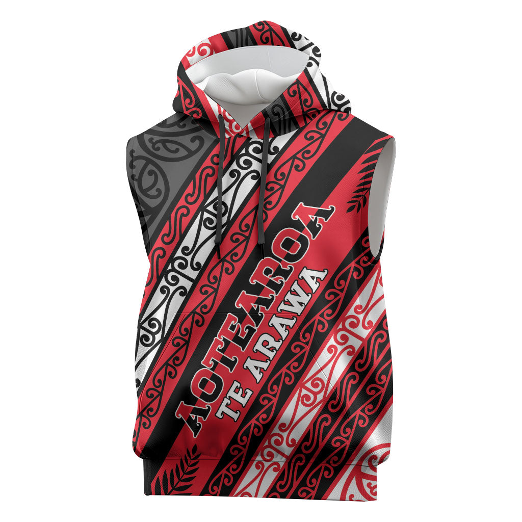 Personalised Aotearoa Te Arawa Sleeveless Hoodie New Zealand Maori Tribal Fern Pattern DT05 Red - Polynesian Pride