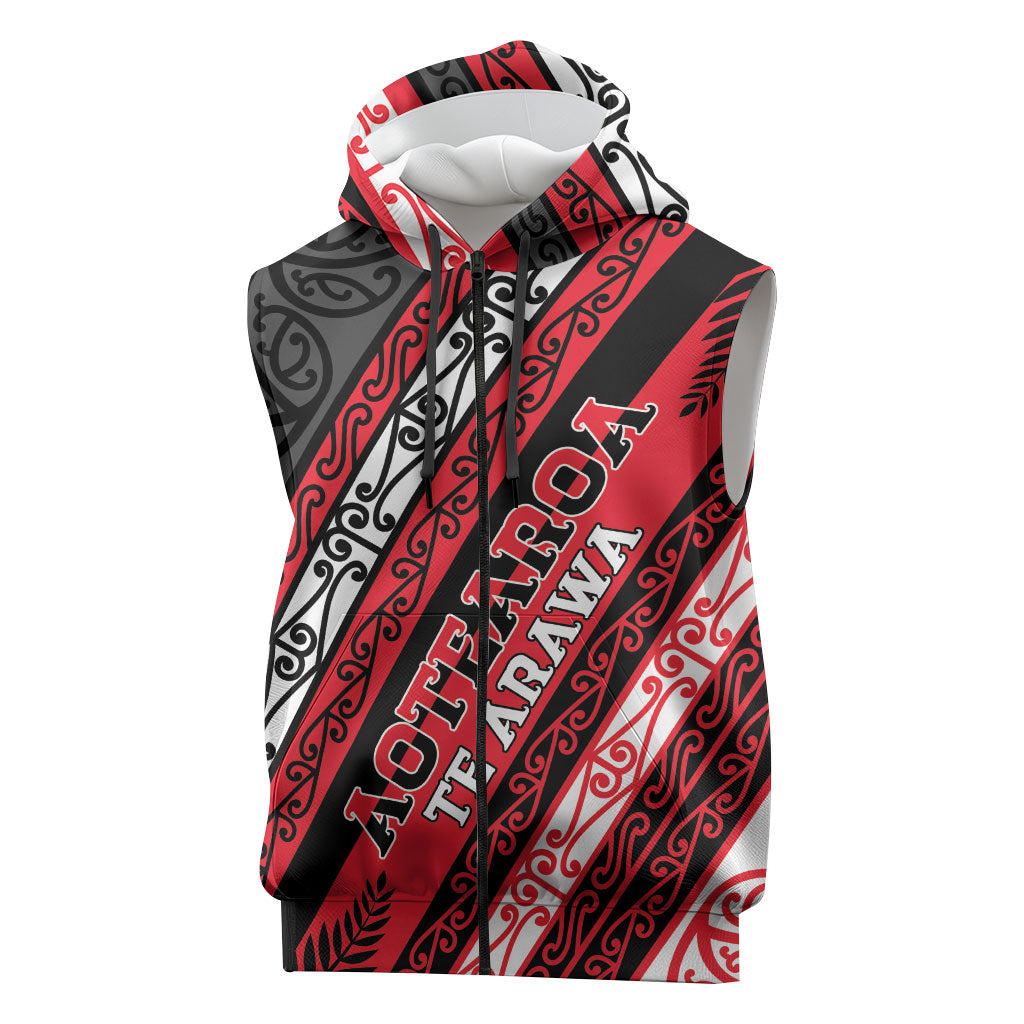 Personalised Aotearoa Te Arawa Sleeveless Zip Hoodie New Zealand Maori Tribal Fern Pattern DT05 Red - Polynesian Pride