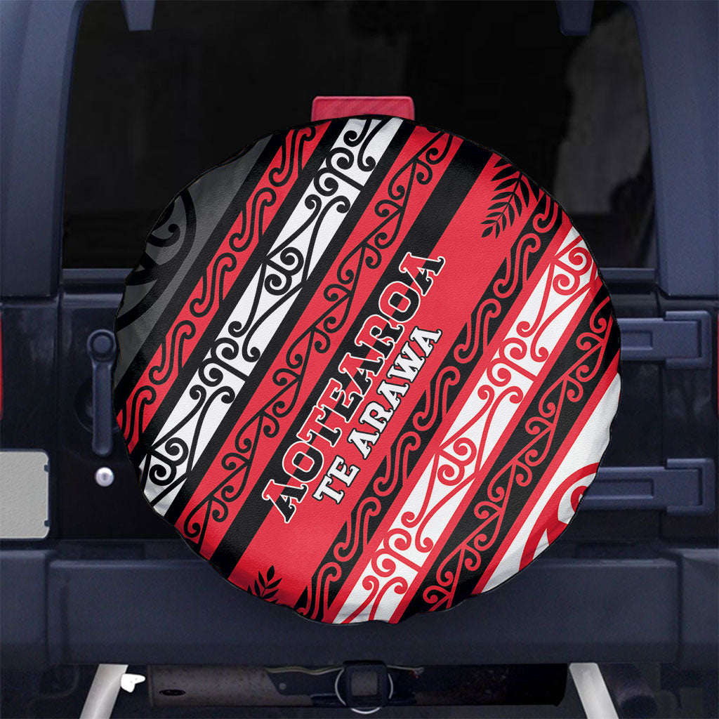 Aotearoa Te Arawa Spare Tire Cover New Zealand Maori Tribal Fern Pattern DT05 No hole Red - Polynesian Pride