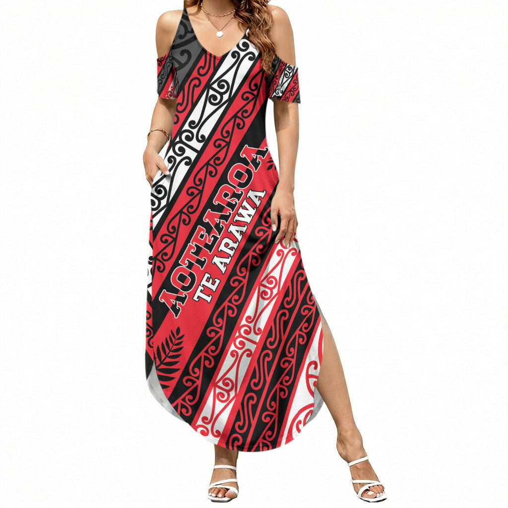 Personalised Aotearoa Te Arawa Summer Maxi Dress New Zealand Maori Tribal Fern Pattern DT05 Women Red - Polynesian Pride