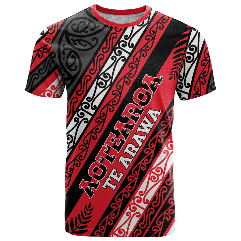 Personalised Aotearoa Te Arawa T Shirt New Zealand Maori Tribal Fern Pattern DT05 Red - Polynesian Pride