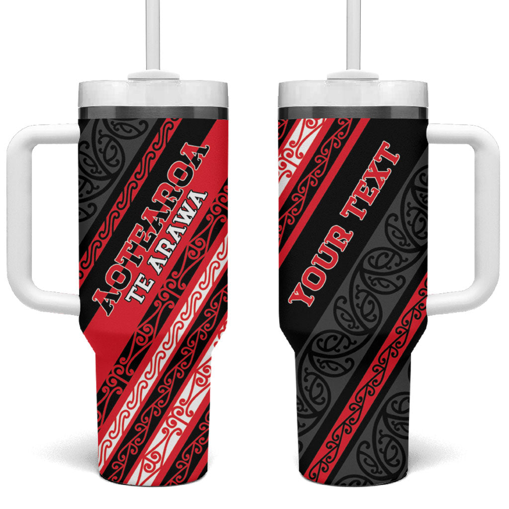 Personalised Aotearoa Te Arawa Tumbler With Handle New Zealand Maori Tribal Fern Pattern DT05 One Size: 40 oz Red - Polynesian Pride