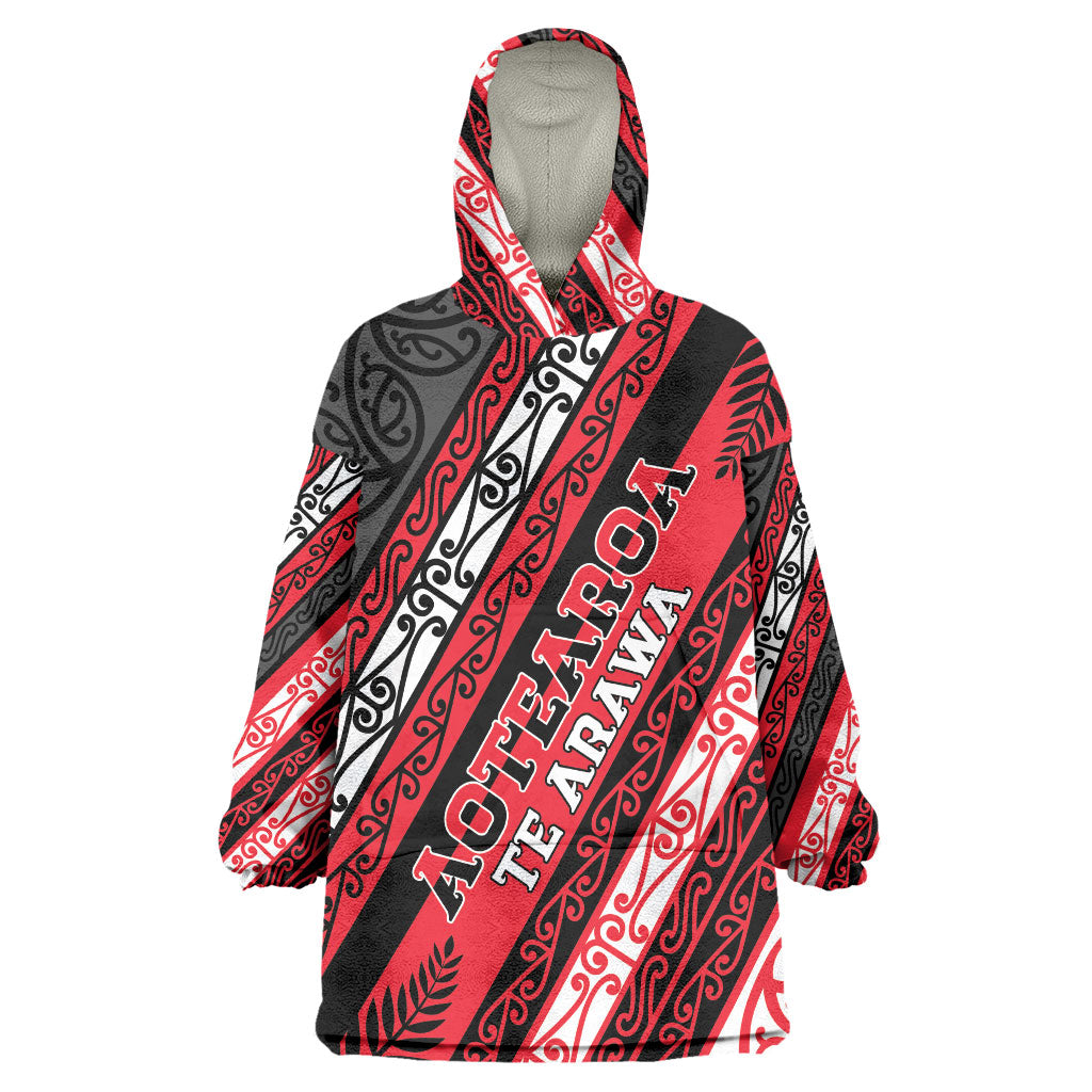 Personalised Aotearoa Te Arawa Wearable Blanket Hoodie New Zealand Maori Tribal Fern Pattern DT05 One Size Red - Polynesian Pride