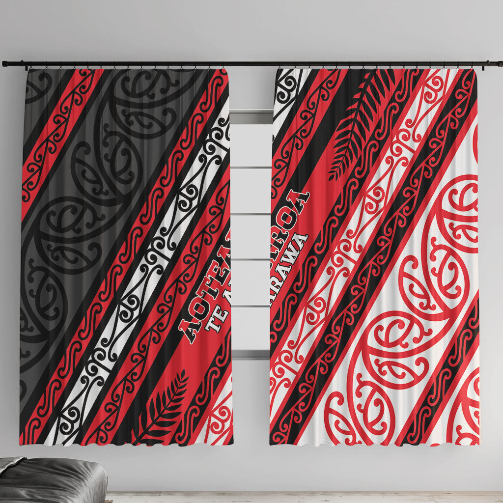 Aotearoa Te Arawa Window Curtain New Zealand Maori Tribal Fern Pattern DT05 With Hooks Red - Polynesian Pride