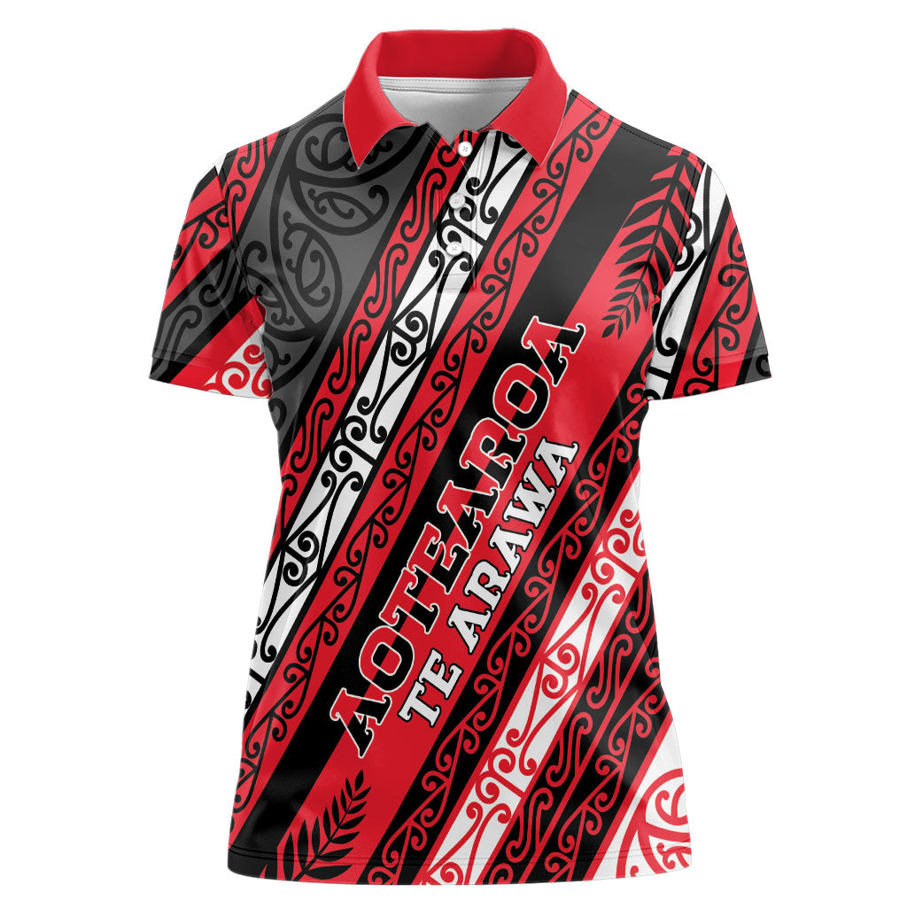 Personalised Aotearoa Te Arawa Women Polo Shirt New Zealand Maori Tribal Fern Pattern DT05 Female Red - Polynesian Pride
