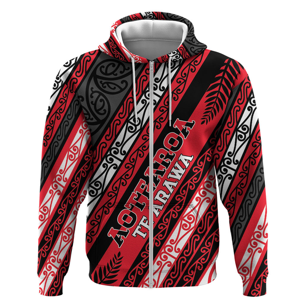 Personalised Aotearoa Te Arawa Zip Hoodie New Zealand Maori Tribal Fern Pattern DT05 Zip Hoodie Red - Polynesian Pride