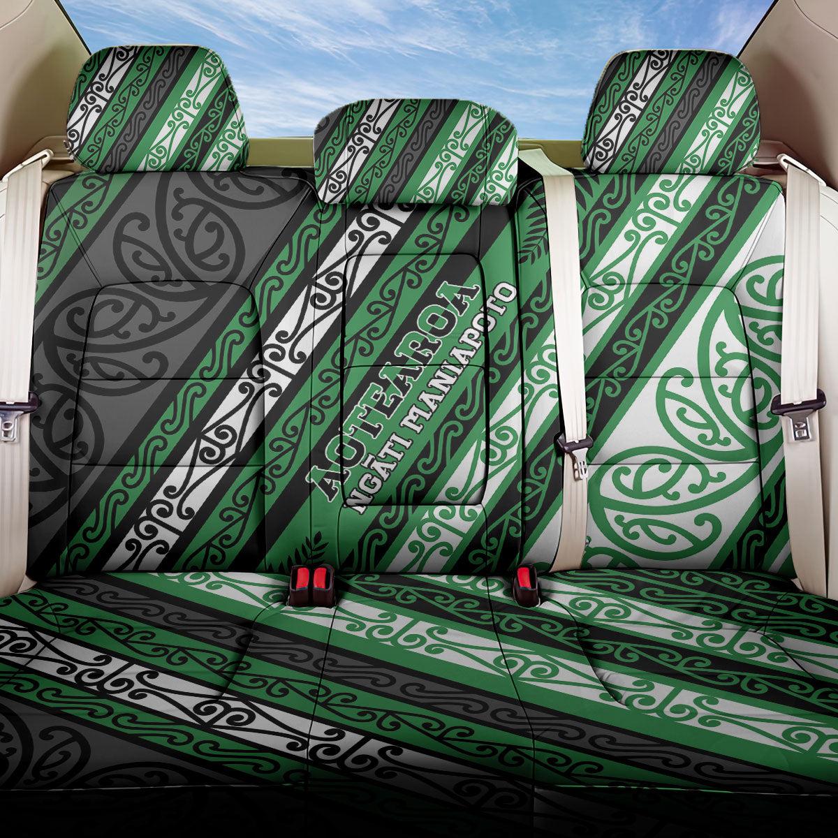 Aotearoa Ngati Maniapoto Back Car Seat Cover New Zealand Maori Tribal Fern Pattern DT05 One Size Green - Polynesian Pride