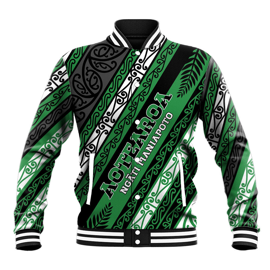 Personalised Aotearoa Ngati Maniapoto Baseball Jacket New Zealand Maori Tribal Fern Pattern DT05 Unisex Green - Polynesian Pride