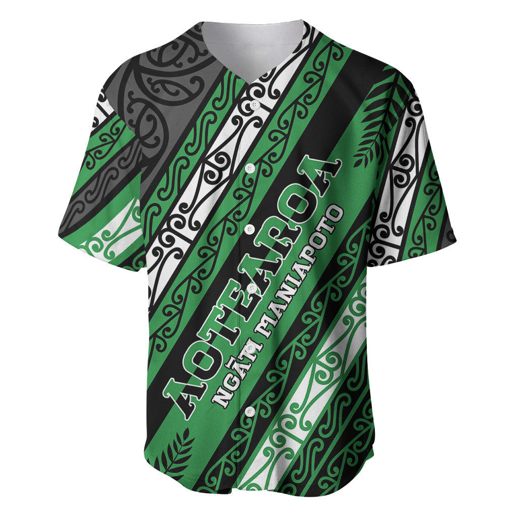 Personalised Aotearoa Ngati Maniapoto Baseball Jersey New Zealand Maori Tribal Fern Pattern DT05 Green - Polynesian Pride