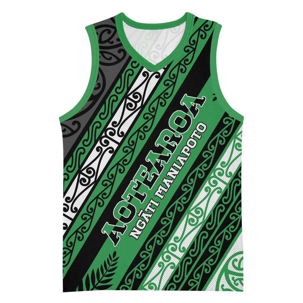 Personalised Aotearoa Ngati Maniapoto Basketball Jersey New Zealand Maori Tribal Fern Pattern DT05 Unisex Green - Polynesian Pride