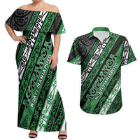 Personalised Aotearoa Ngati Maniapoto Couples Matching Off Shoulder Maxi Dress and Hawaiian Shirt New Zealand Maori Tribal Fern Pattern
