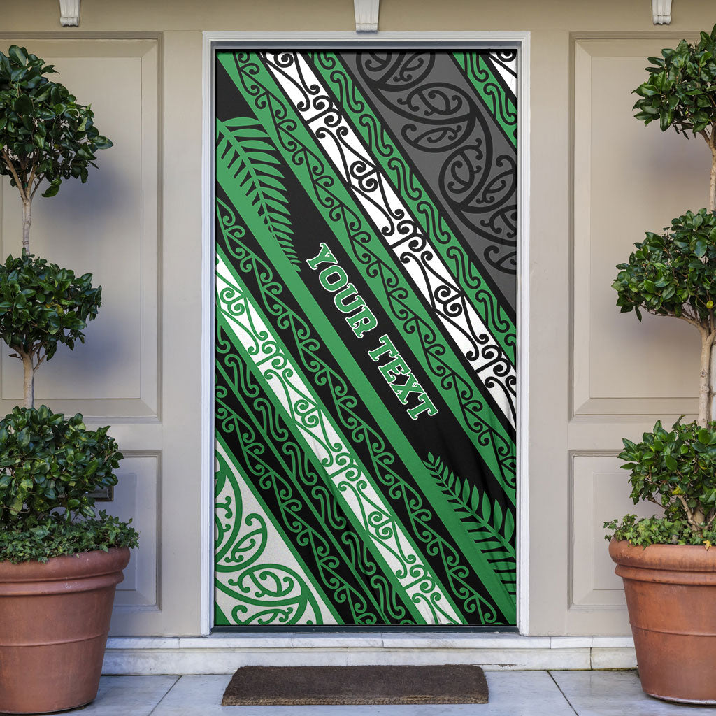 Personalised Aotearoa Ngati Maniapoto Door Cover New Zealand Maori Tribal Fern Pattern DT05 Green - Polynesian Pride