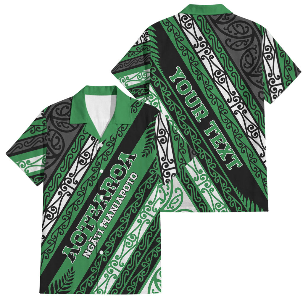 Personalised Aotearoa Ngati Maniapoto Family Matching Off The Shoulder Long Sleeve Dress and Hawaiian Shirt New Zealand Maori Tribal Fern Pattern
