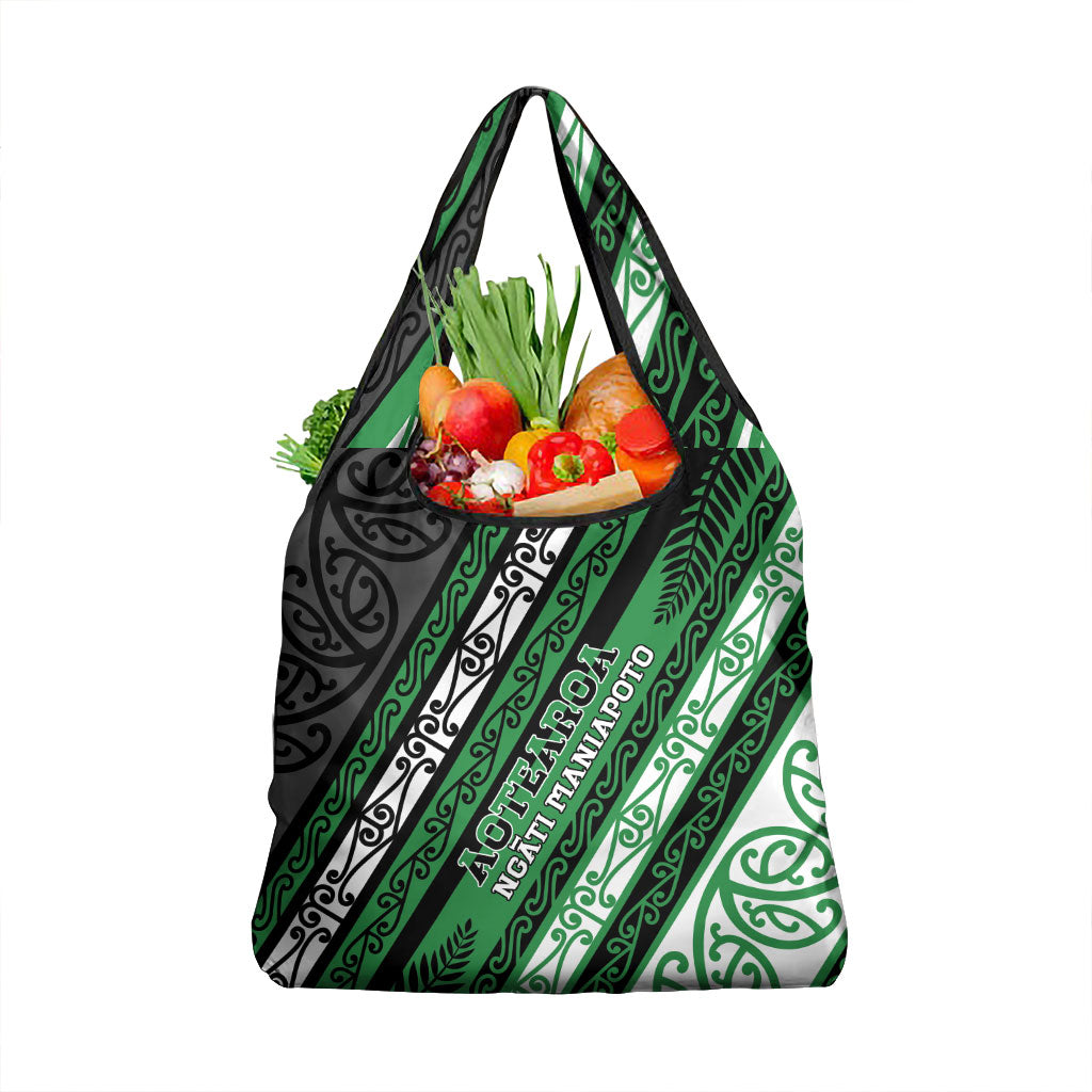 Aotearoa Ngati Maniapoto Grocery Bag New Zealand Maori Tribal Fern Pattern DT05 1-pack One Size Green - Polynesian Pride