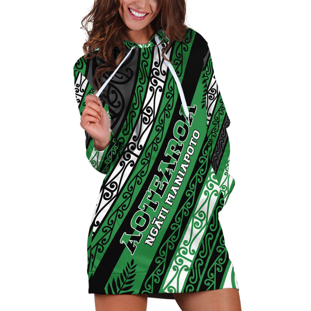 Personalised Aotearoa Ngati Maniapoto Hoodie Dress New Zealand Maori Tribal Fern Pattern DT05 Green - Polynesian Pride