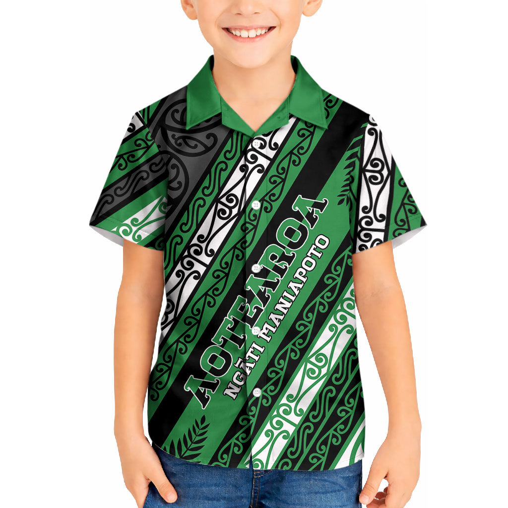 Personalised Aotearoa Ngati Maniapoto Kid Hawaiian Shirt New Zealand Maori Tribal Fern Pattern DT05 Kid Green - Polynesian Pride