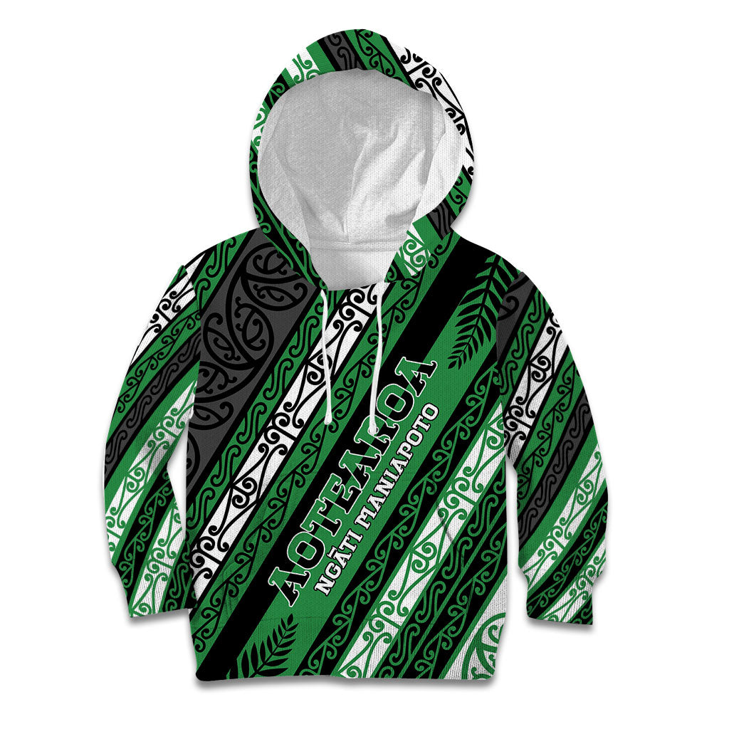 Personalised Aotearoa Ngati Maniapoto Kid Hoodie New Zealand Maori Tribal Fern Pattern DT05 Hoodie Green - Polynesian Pride
