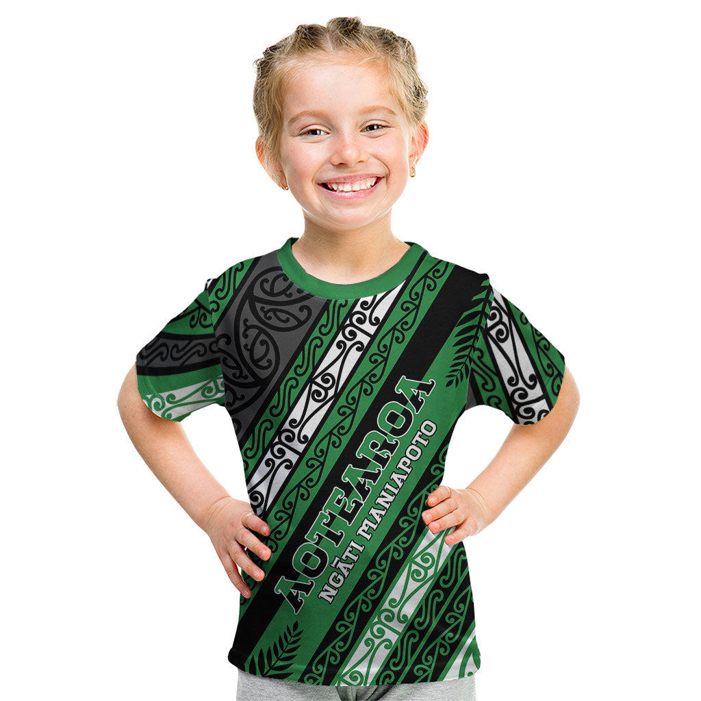 Personalised Aotearoa Ngati Maniapoto Kid T Shirt New Zealand Maori Tribal Fern Pattern DT05 Green - Polynesian Pride