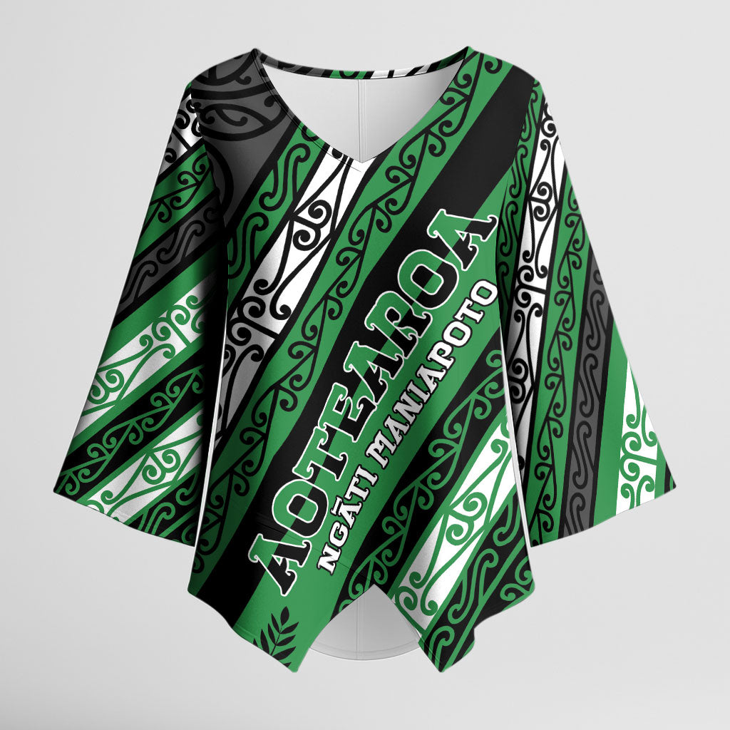 Personalised Aotearoa Ngati Maniapoto Kimono Sleeve Blouse New Zealand Maori Tribal Fern Pattern DT05 Female Green - Polynesian Pride