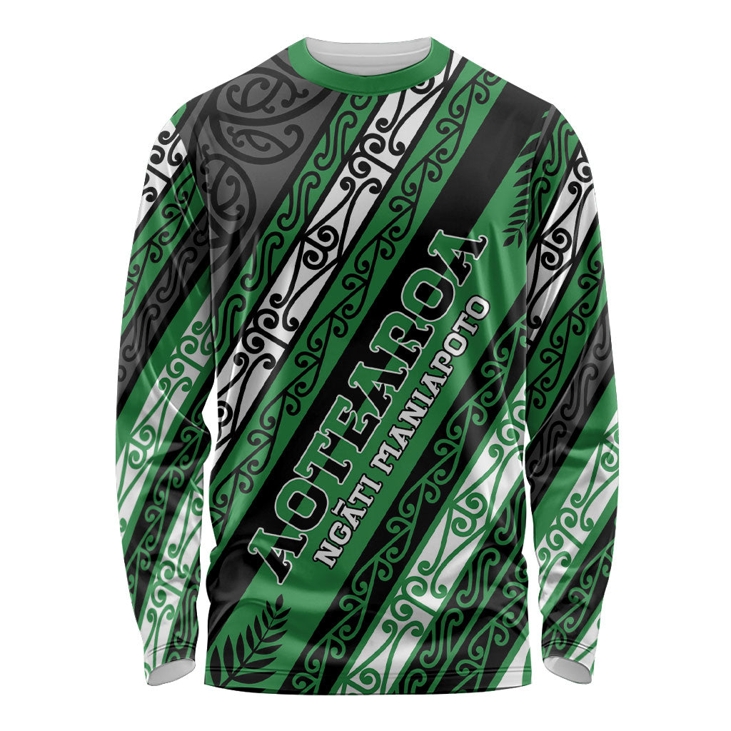 Personalised Aotearoa Ngati Maniapoto Long Sleeve Shirt New Zealand Maori Tribal Fern Pattern DT05 Unisex Green - Polynesian Pride