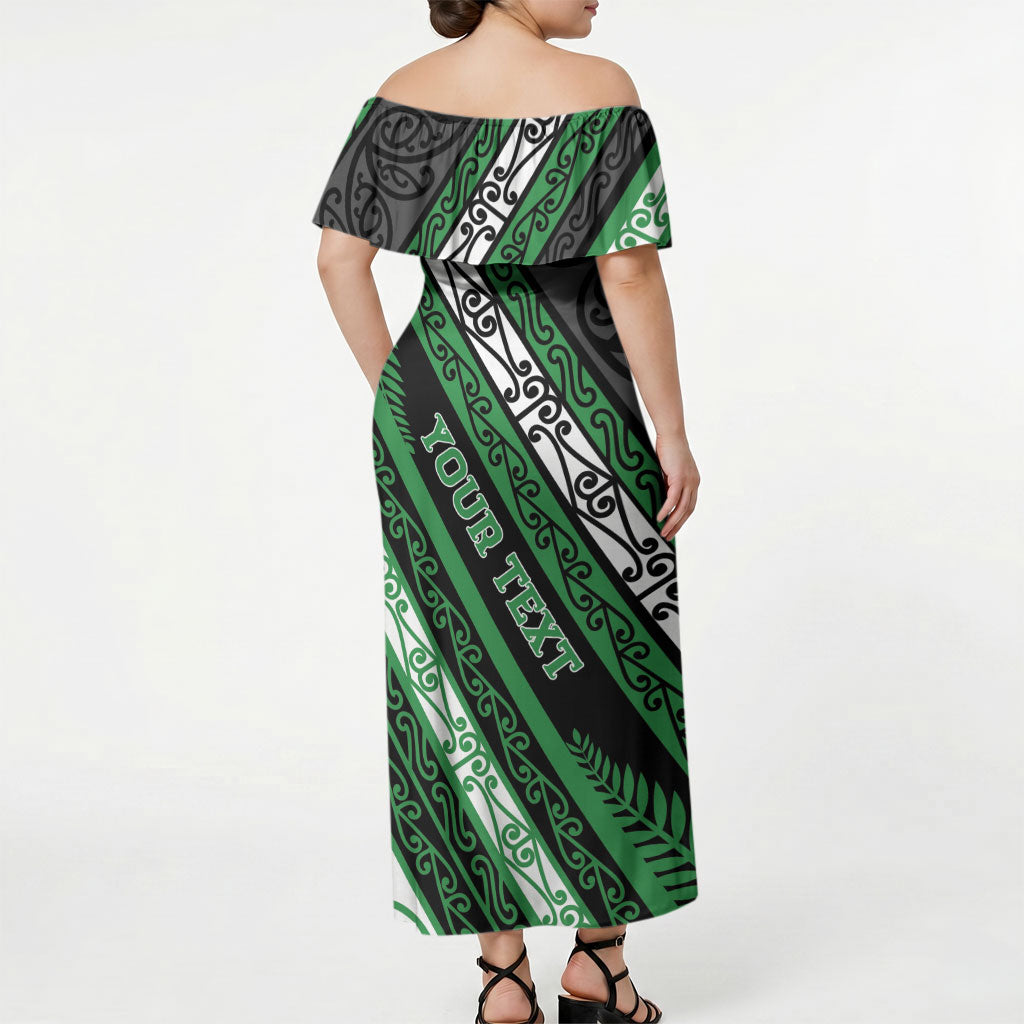 Personalised Aotearoa Ngati Maniapoto Off Shoulder Maxi Dress New Zealand Maori Tribal Fern Pattern