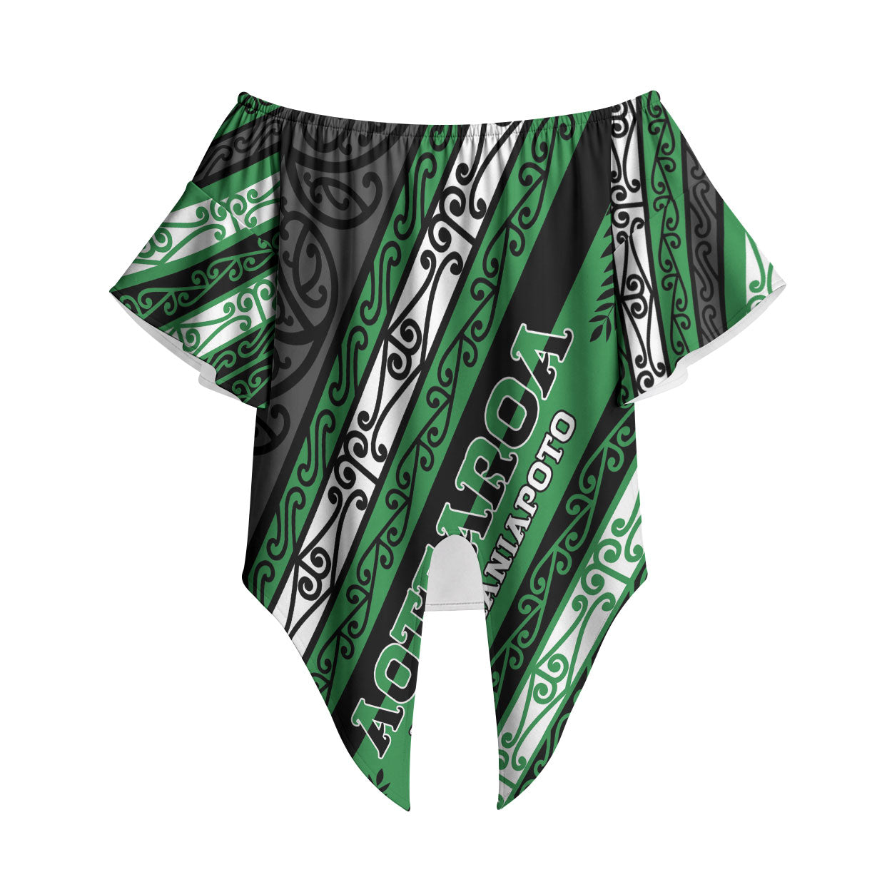 Personalised Aotearoa Ngati Maniapoto Off Shoulder Wrap Waist Top New Zealand Maori Tribal Fern Pattern DT05 Green - Polynesian Pride