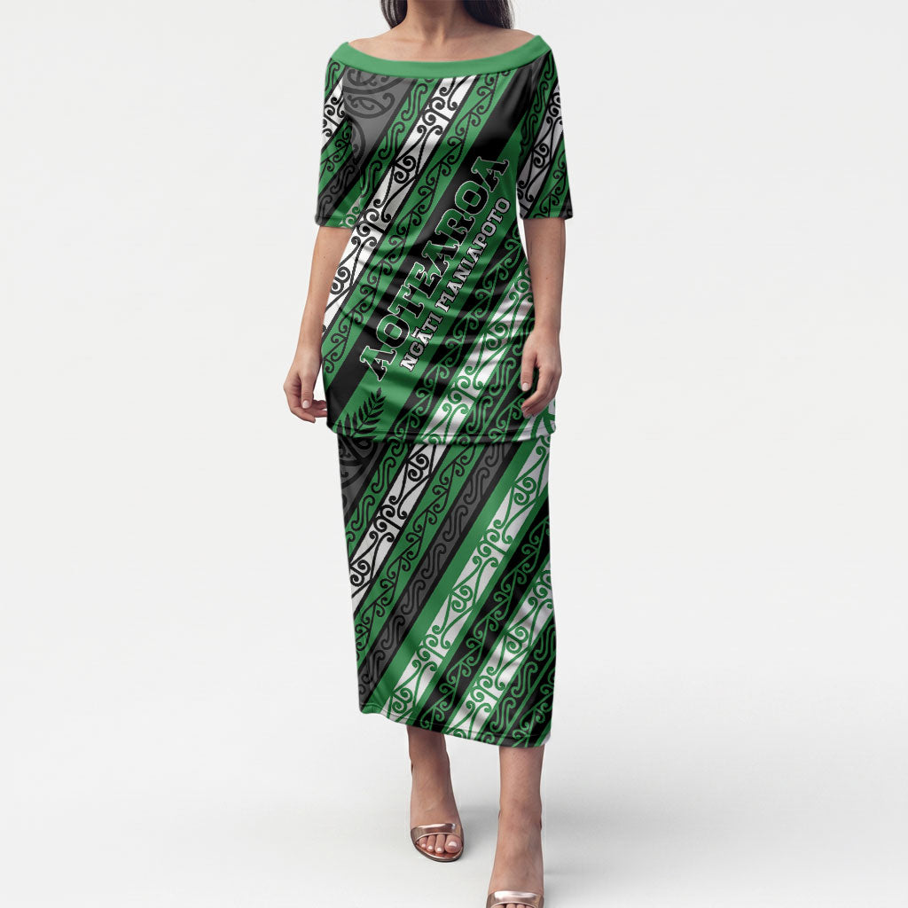 Personalised Aotearoa Ngati Maniapoto Puletasi New Zealand Maori Tribal Fern Pattern DT05 Long Dress Green - Polynesian Pride