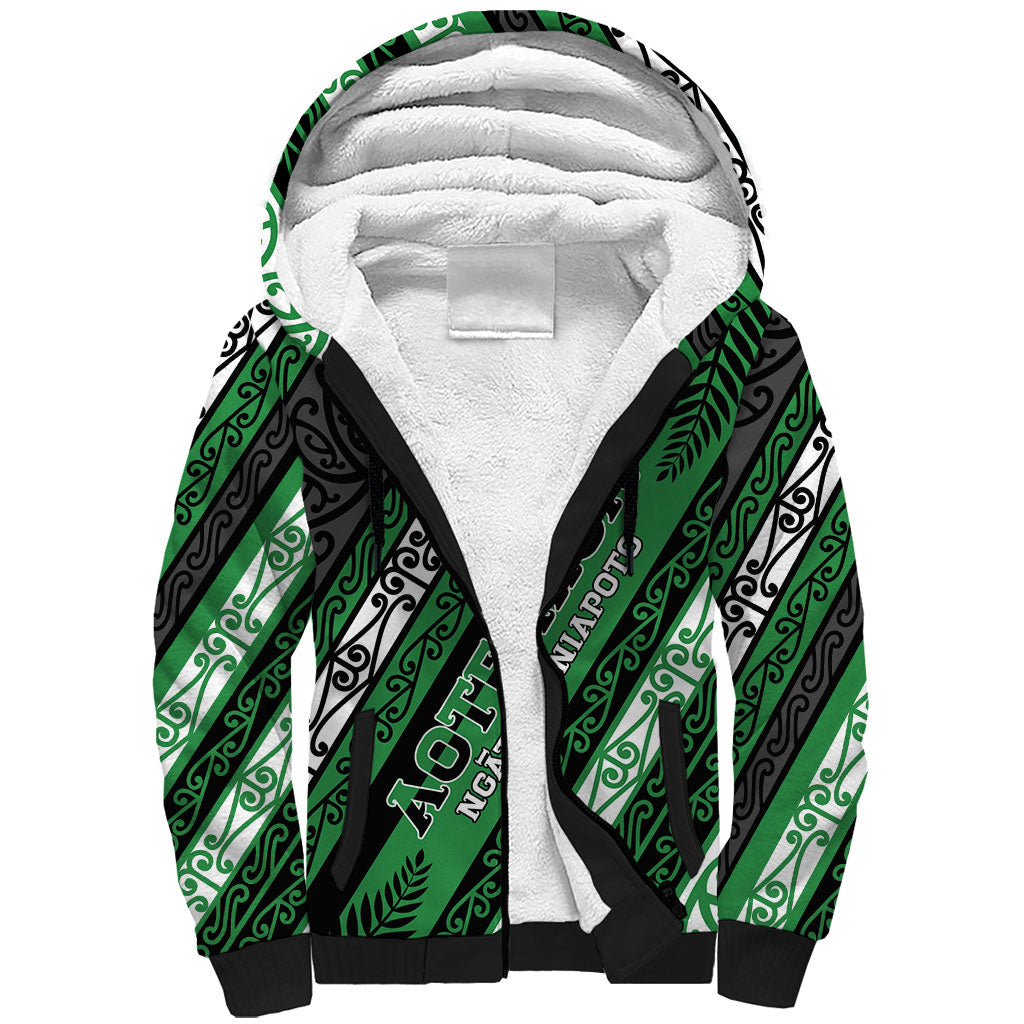 Personalised Aotearoa Ngati Maniapoto Sherpa Hoodie New Zealand Maori Tribal Fern Pattern DT05 Unisex Green - Polynesian Pride