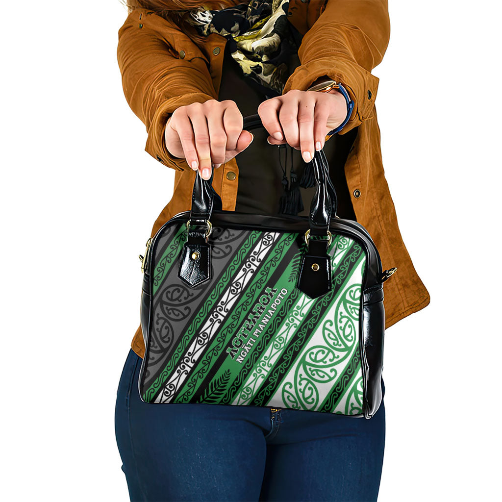 Aotearoa Ngati Maniapoto Shoulder Handbag New Zealand Maori Tribal Fern Pattern DT05 One Size Green - Polynesian Pride