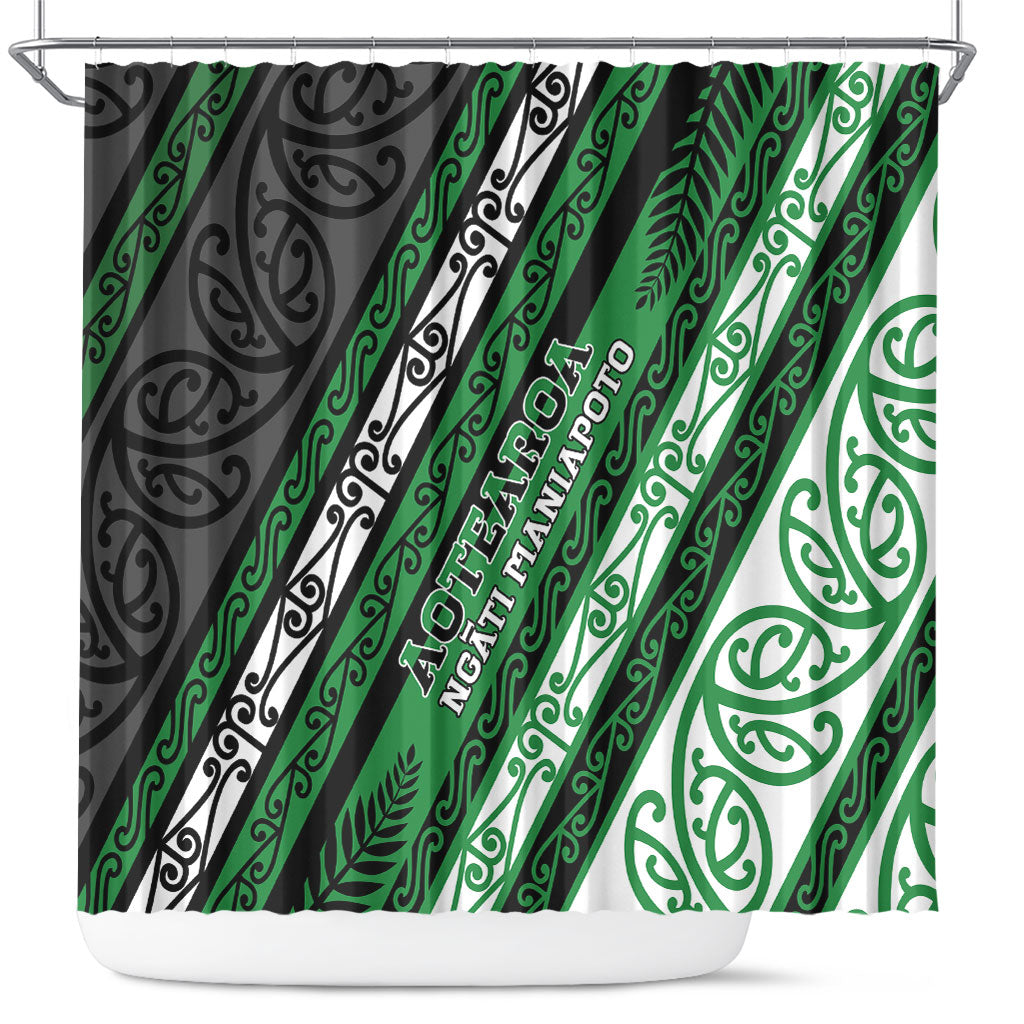 Aotearoa Ngati Maniapoto Shower Curtain New Zealand Maori Tribal Fern Pattern DT05 Green - Polynesian Pride