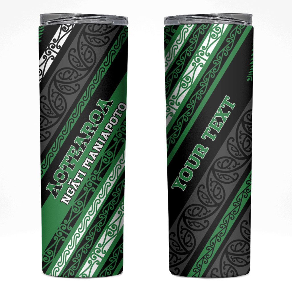 Personalised Aotearoa Ngati Maniapoto Skinny Tumbler New Zealand Maori Tribal Fern Pattern DT05 Green - Polynesian Pride